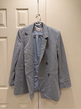 OAK + FORT Light Blue Double-Breasted Blazer